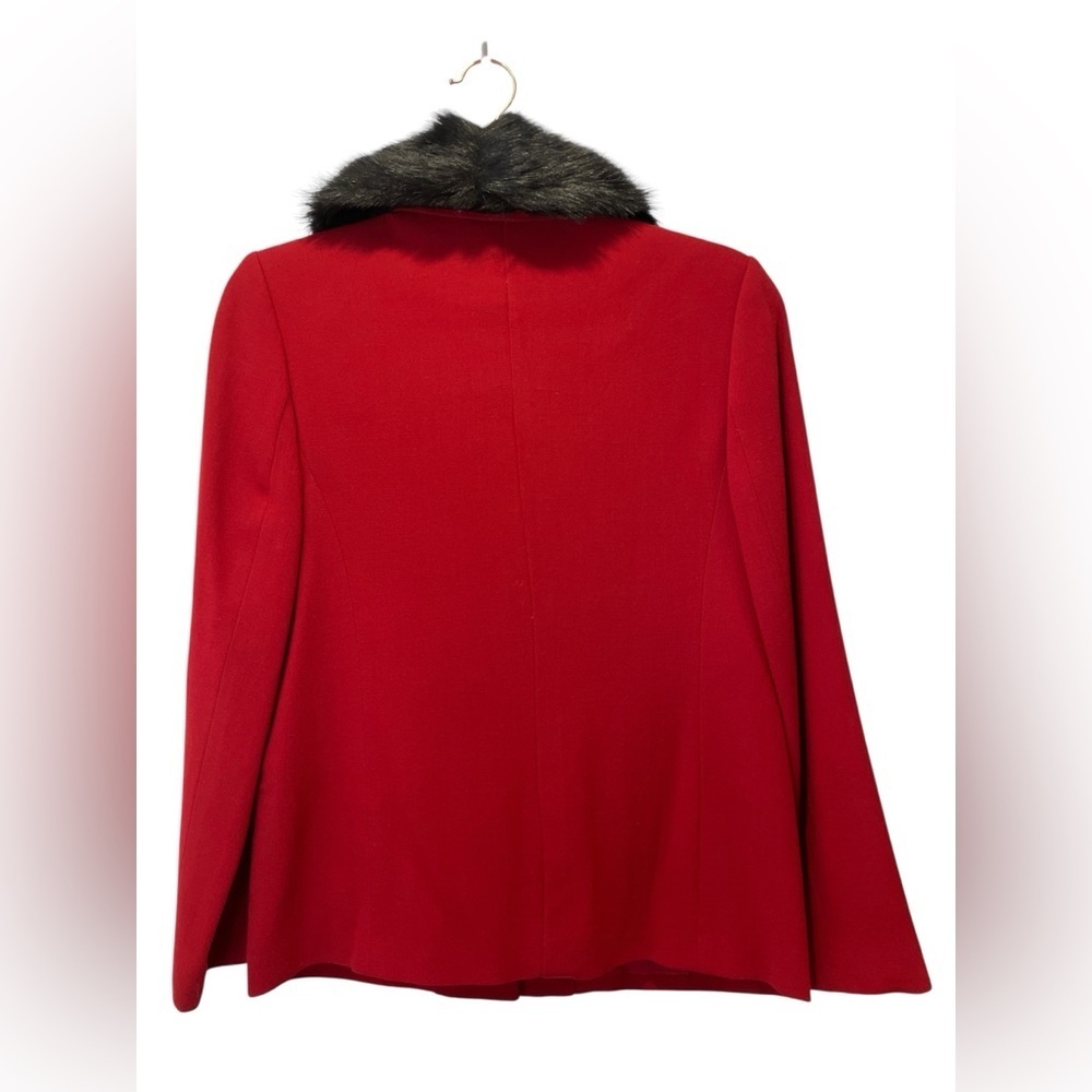 Valerie Stevens Petite Collection Red Cherry Blazer with Faux Fur Collar - Picture 3 of 4